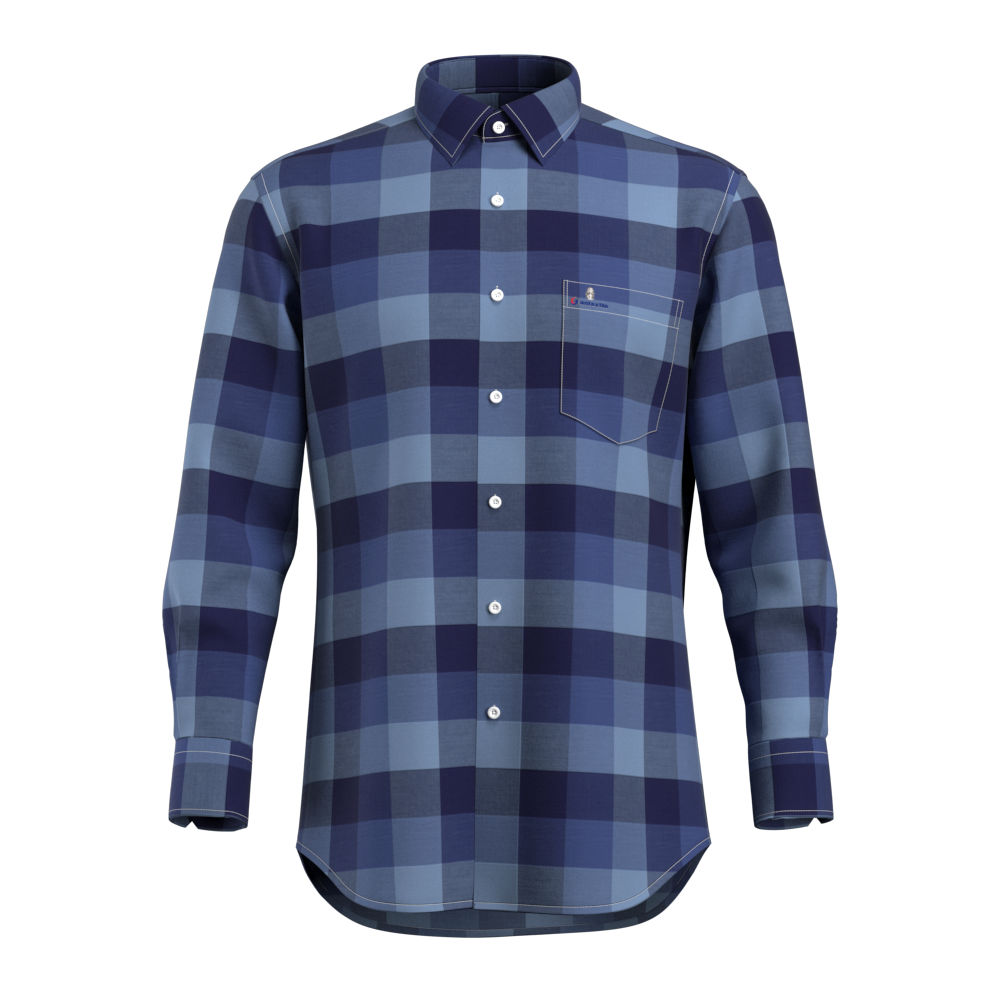 Designer big Gingham Navy Blue Check Shirt 100% Cotton Casual Long Sleeve Shirt for Men GTF190014 Featured Image