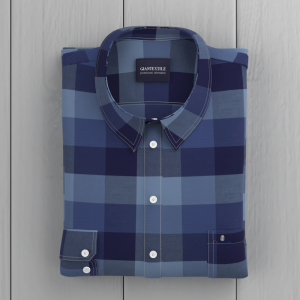 Designer big Gingham Navy Blue Check Shirt 100% Cotton Casual Long Sleeve Shirt for Men GTF190014