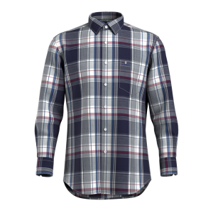 Designer big Asymmetrical Check Shirt 100% Cotton Casual Navy Blue Long Sleeve Shirt for Men GTF190024
