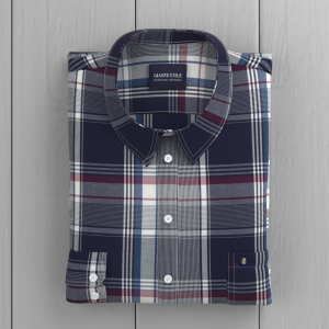 Designer big Asymmetrical Check Shirt 100% Cotton Casual Navy Blue Long Sleeve Shirt for Men GTF190024
