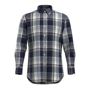 Hot Selling big Asymmetrical Check Shirt 100% Cotton Casual Navy Brown Long Sleeve Shirt for Men GTF190025