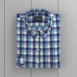 Men’s Shirt 100%Cotton Casual Shirt Yarn Dyed Blue Plaid Durable Comfortable Long Sleeve GTF190036