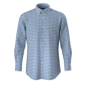 Men’s Shirt 100%Cotton Blue Yarn Dyed Plaid Long Sleeve Casual Durable Comfortable Shirt GTF190042