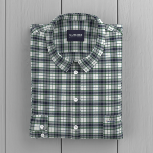 Men’s Shirt 100%Cotton Yarn Dyed Green Plaid Super Soft One Side Peach Long Sleeve For Men’s GTF190046