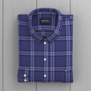 Conventional Purple Check Full Sleeve Men’s Shirt Cotton Tencel Linen Blended Uniform Work Shirt GTF190080