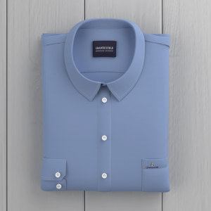 Classic Style Cleaner Look Pure Cotton Solid Blue Men’s Shirt in Good Quality Less MOQ GTF190087