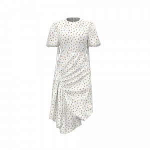 Hot sale Floral Print Tencel Super Soft Silky Like Elegant Short Sleeve Long Dress For Women GTF290015