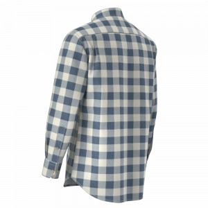 Best Quality Men’s Shirt 100% Cotton Long Sleeve Print 14W Blue Check Corduroy Casual Shirt For Men GTF700009G1