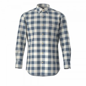 Best Quality Men’s Shirt 100% Cotton Long Sleeve Print 14W Blue Check Corduroy Casual Shirt For Men GTF700009G1