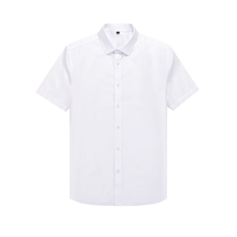 RTS Non Iron Men's Cotton Solid White Business Formal Shirt Short Sleeve Wrinkle Free Custom Dress Shirt For Men