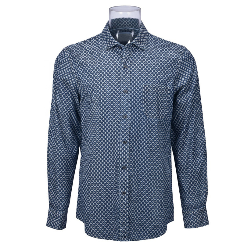 Men’s Denim Shirt 100% Cotton Long Sleeve Printed Denim Shirt For Men GTCW107058G1