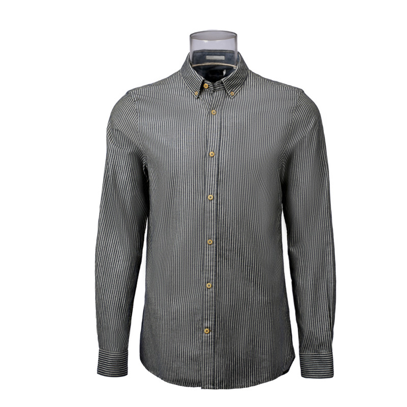 Men’s Shirt 100% Cotton Premium Long Sleeve Grey Stripe Casual Shirt For Men GTCW106787G1