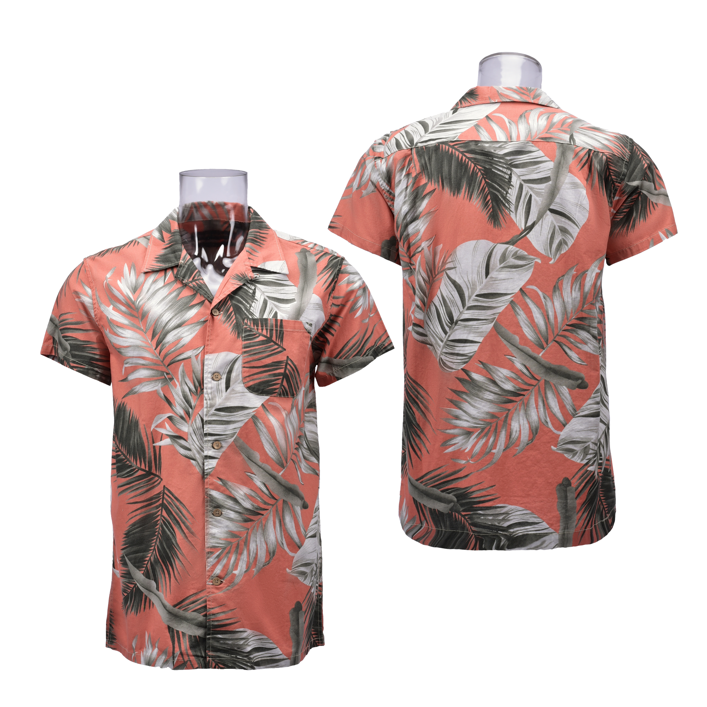 New Hawaiian Men’s Shirt 100% Cotton Short Sleeve One Pocket Floral Orange Hawaii Collar Casual Shirt For Men GTCW106392G1