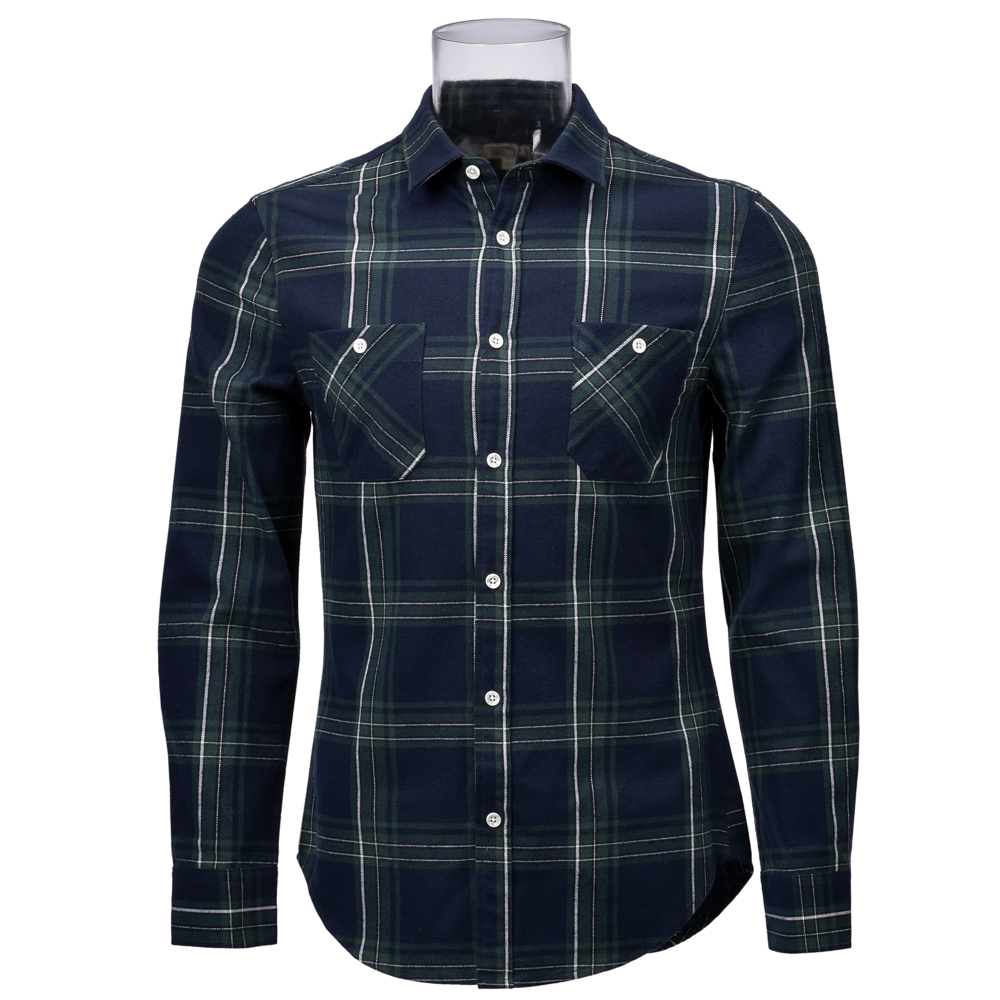 Men’s 100% Cotton Flannel Long Sleeve Shirt Windowpane Check Shirt For Men GTCW107536G1