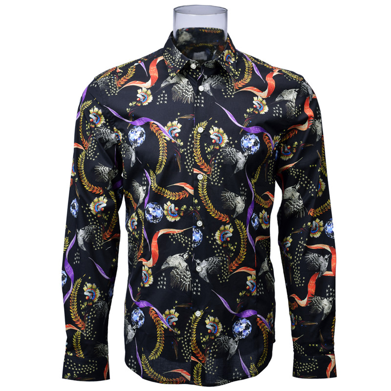 Men’s Print Shirt Cotton and Spandex Long Sleeve Colourful Normal Print Shirt For Men GTCW20190920-07