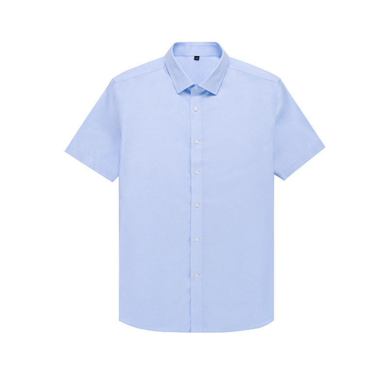 Ready to Ship 100% Cotton Men's Solid  Light Blue Mini Fine Dobby Shirts Short Sleeve DP Non Iron Breathable Custom Dress Shirts
