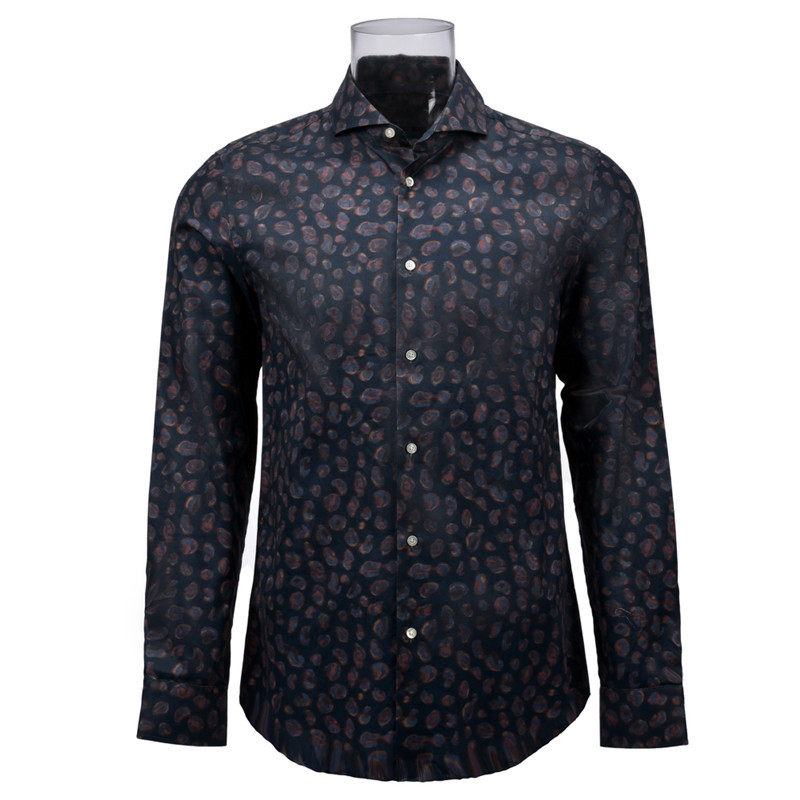 Men’s 100% BCI Cotton Print Long Sleeve Shirt Leopard Digital Print Shirt For Men GTCW106460G1