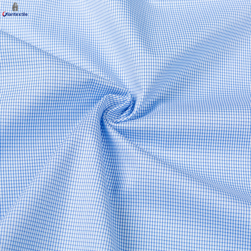 Ready to Ship 100% Cotton Men's Blue Mini Check Shirts Short Sleeve DP Non Iron Breathable Custom Dress Shirts For Men