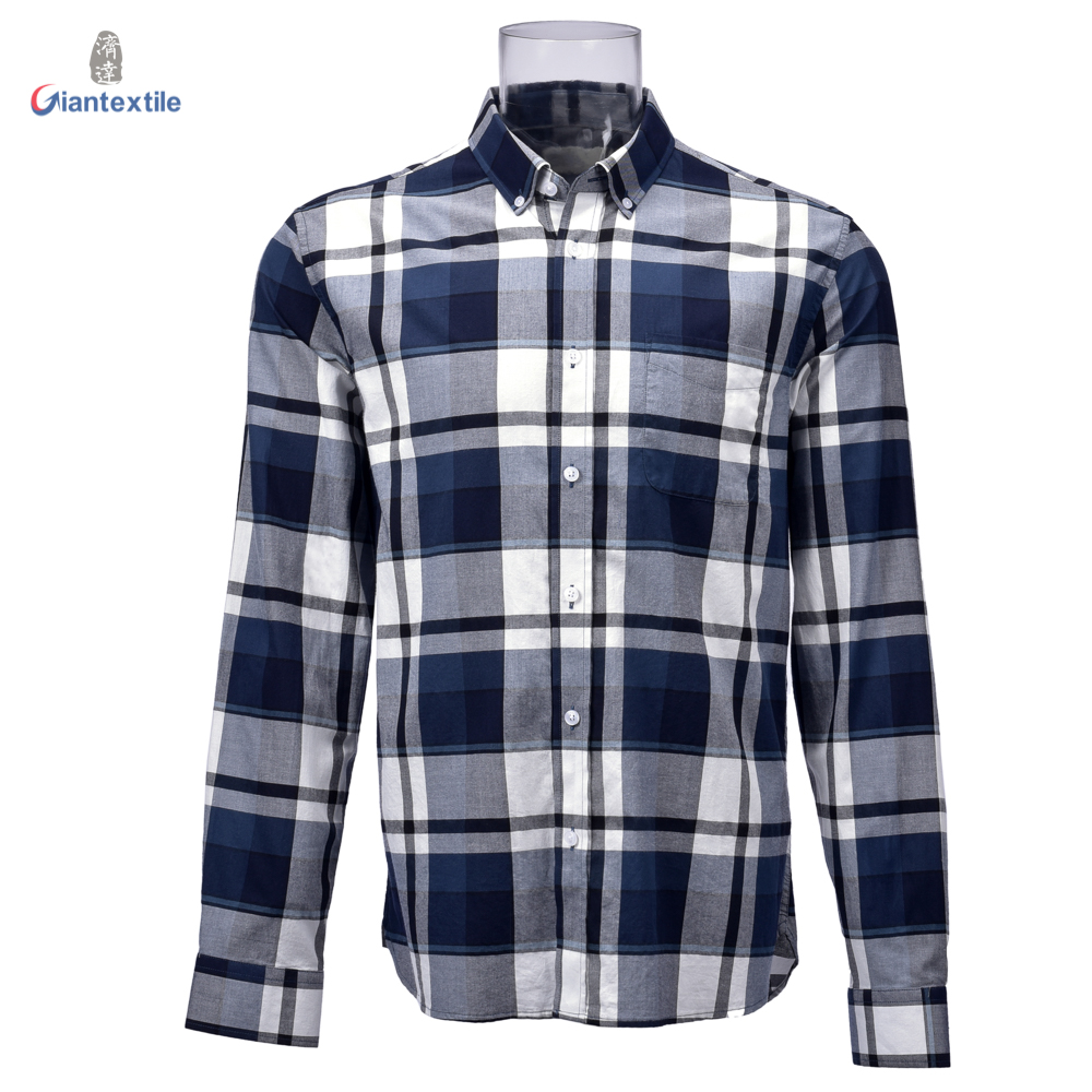 Wholesale Men’s Sustainable  Shirt 100% BCI Cotton Big Plaid Long Sleeve  Shirt For Men GTCW106465G1