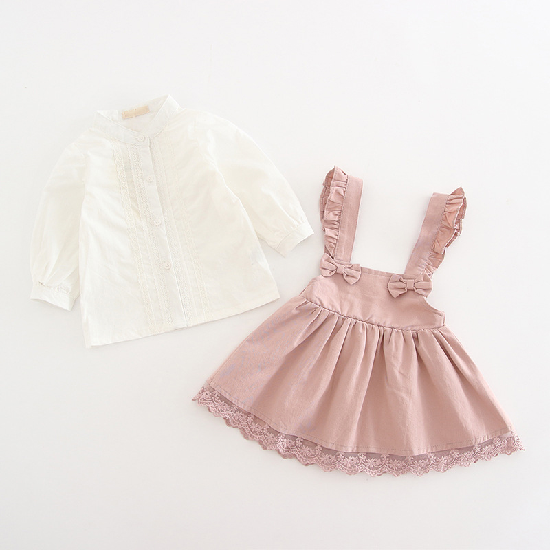 Fall New Two-piece Baby Girls Suit With Cotton Straps Perlin Skirt And ...