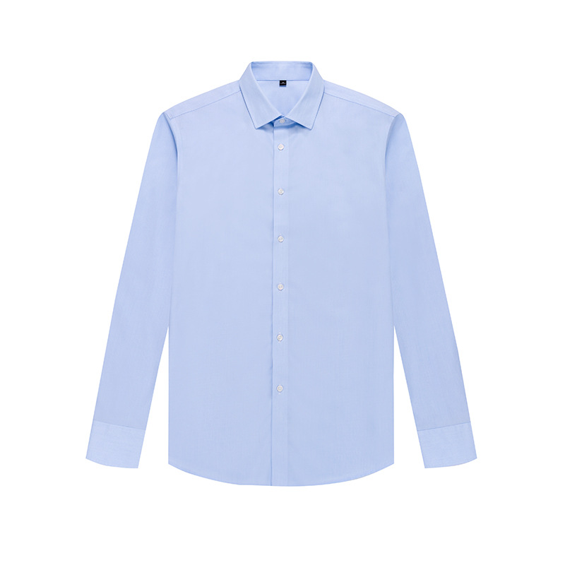 RTS 100% Cotton Men's Solid Light Blue Mini Fine Dobby Business Formal Shirt Anti-wrinkle Non Iron Dress Shirt For Men