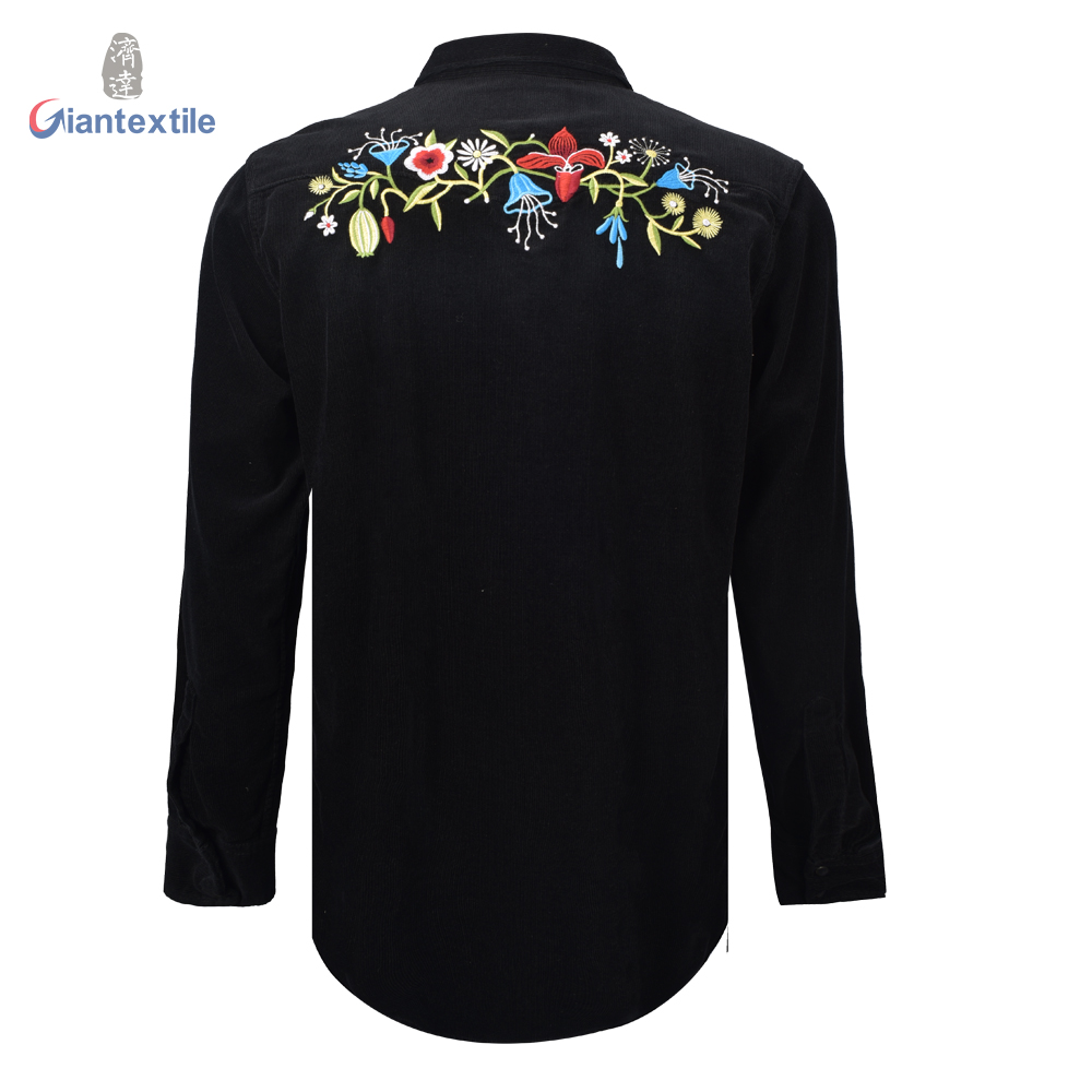 Men’s Shirt 100% Cotton Corduroy Embroidery Solid Regular Fit Nice Quality Long Sleeve For Men’s GTCW107581G1