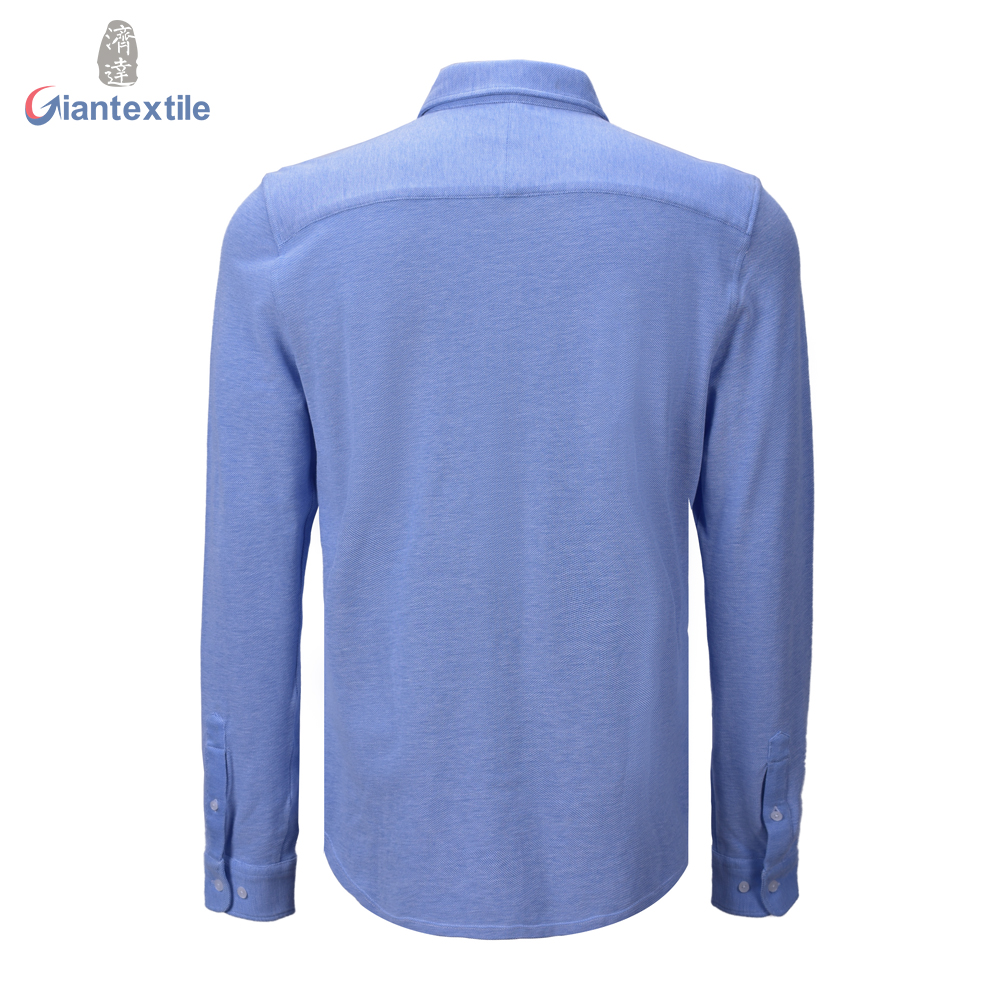 New Arrival woven Like  Knitted Shirt  Comfortable Bird Eye Pique Fabric Long Sleeve Shirt For Men GTCW107041G1
