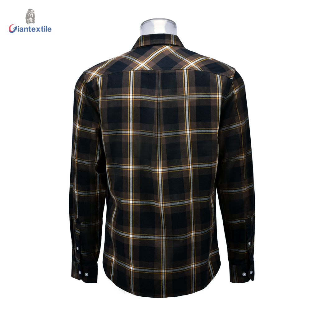 Men’s Long Sleeve Yarn Dyed Yellow Check Shirt With Sustainable 100% Organic Cotton For Men GTCW106343G1