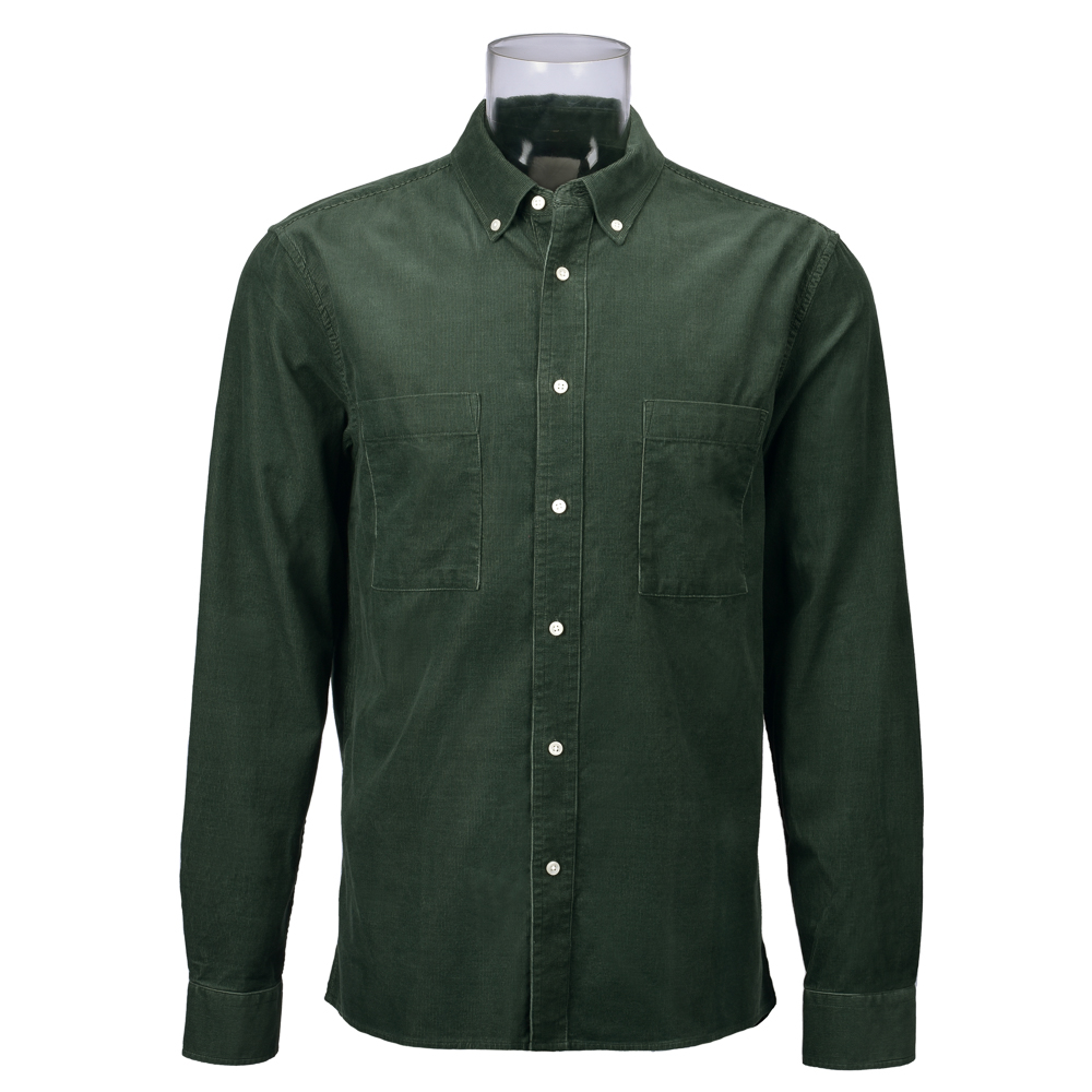 Men’s Shirt 100% Cotton Long Sleeve Two Pockets Solid Green Corduroy Casual Shirt For Men GTCW107595G1