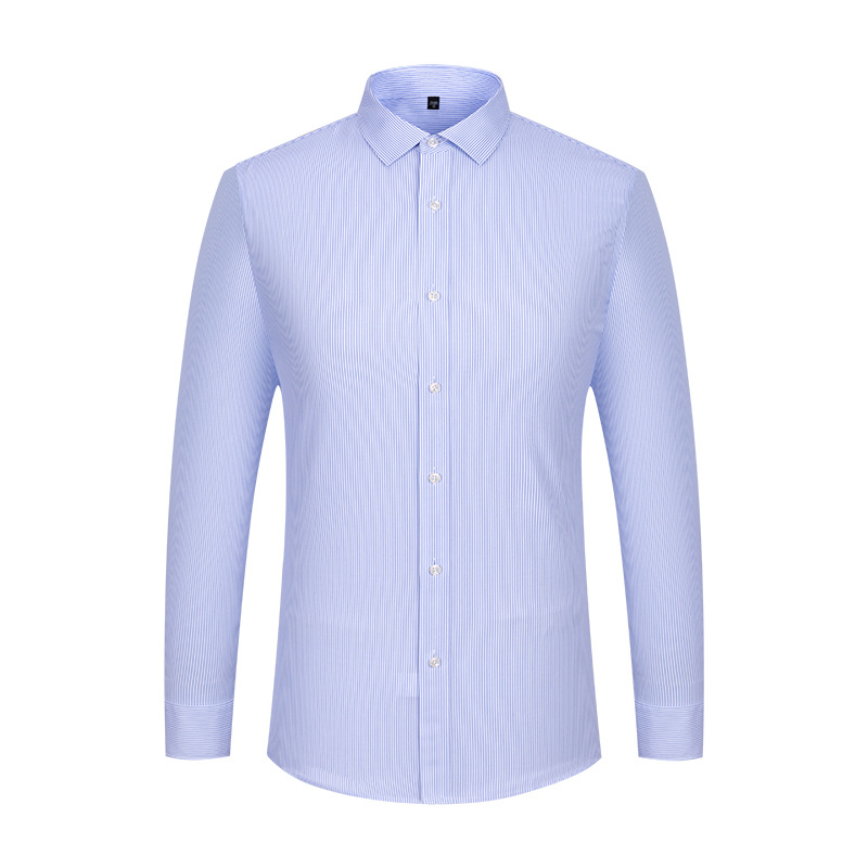 Ready to Ship 100% Cotton Men's Light Blue pinstripe Shirts Anti-wrinkle DP Non Iron Breathable Custom Dress Shirts For Men
