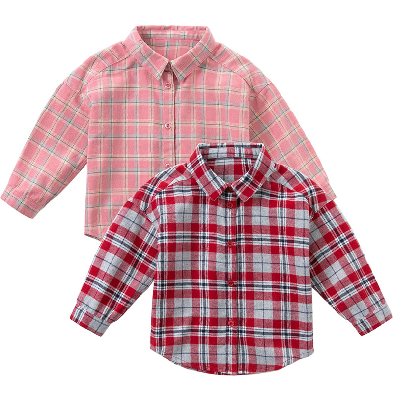 New Fall 2021 Kids' Cotton Casual Flannel Kids' Check Girls' Long-sleeved Shirt