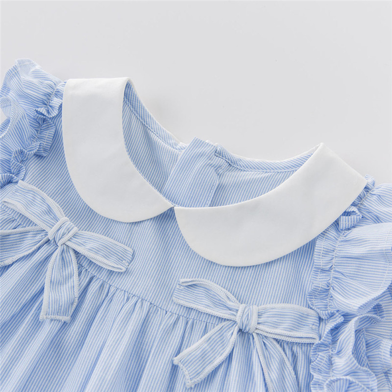 Summer Baby Flounce Dress Bowknot Striped Peter Pan Collar Girl's Dress