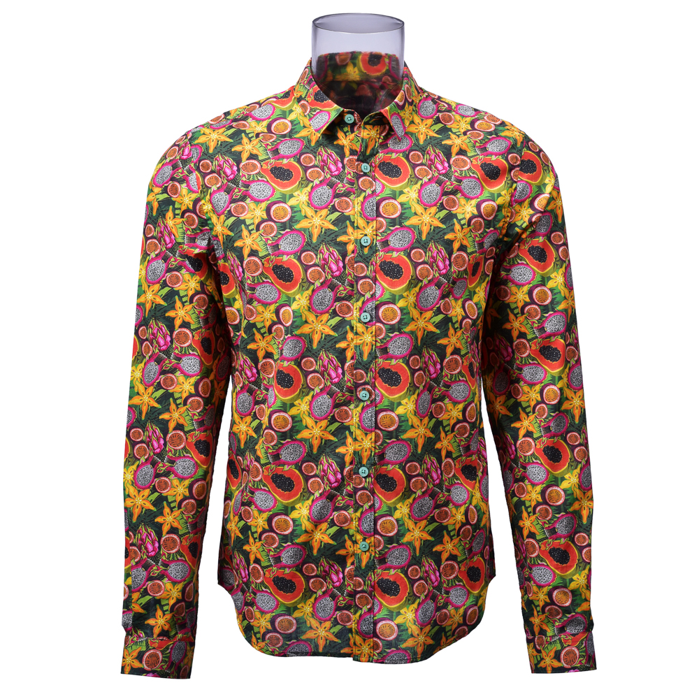 Men's Print Shirt 100% Cotton Long Sleeve Tropical Fruit Digital Print ...