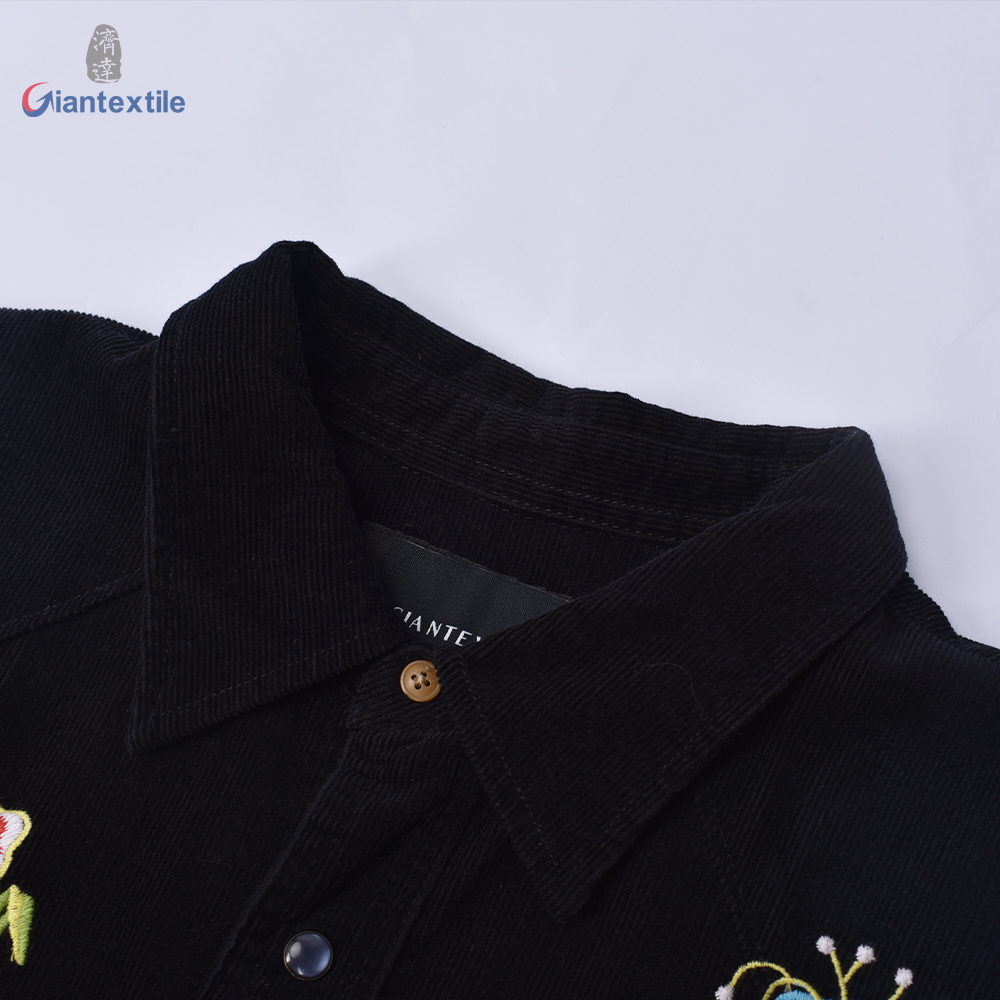 Men’s Shirt 100% Cotton Corduroy Embroidery Solid Regular Fit Nice Quality Long Sleeve For Men’s GTCW107581G1