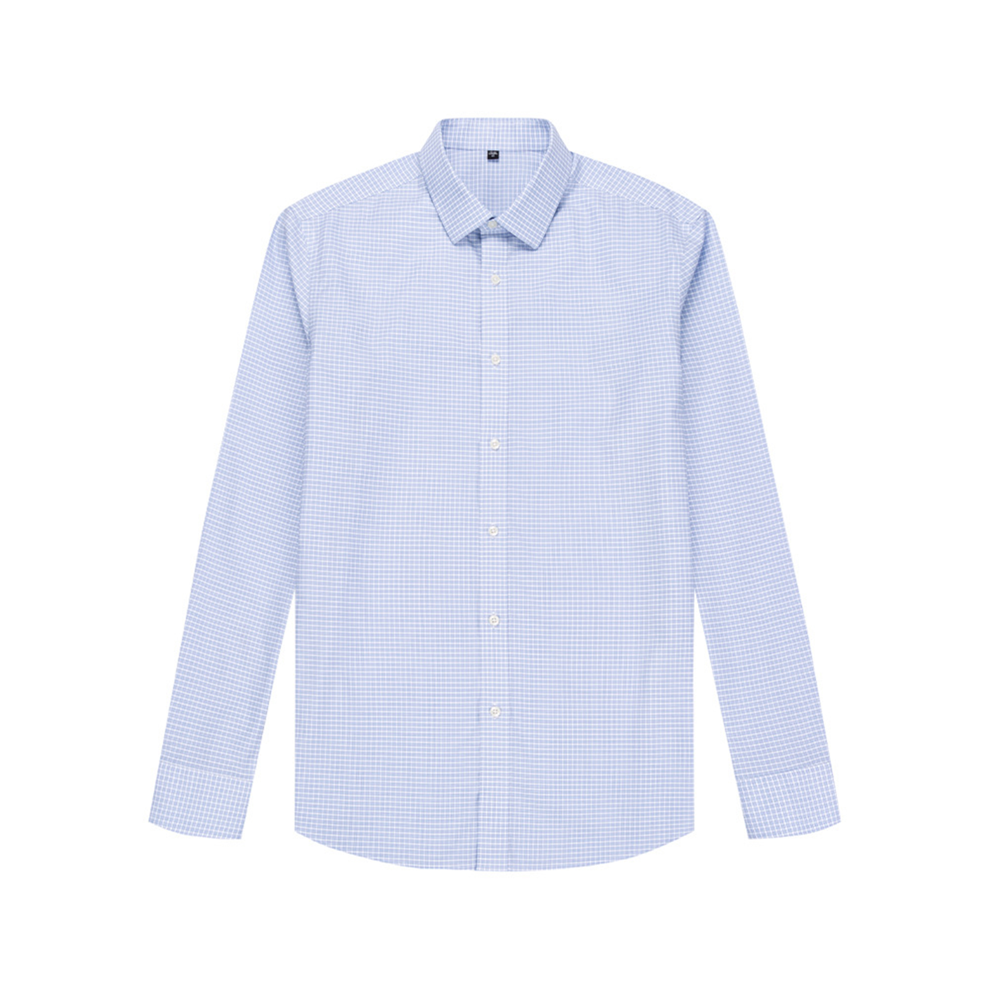 Ready to Ship Men's Cotton Spandex Blue Check Shirts Long Sleeve Wrinkle Free Custom Dress Shirts For Men