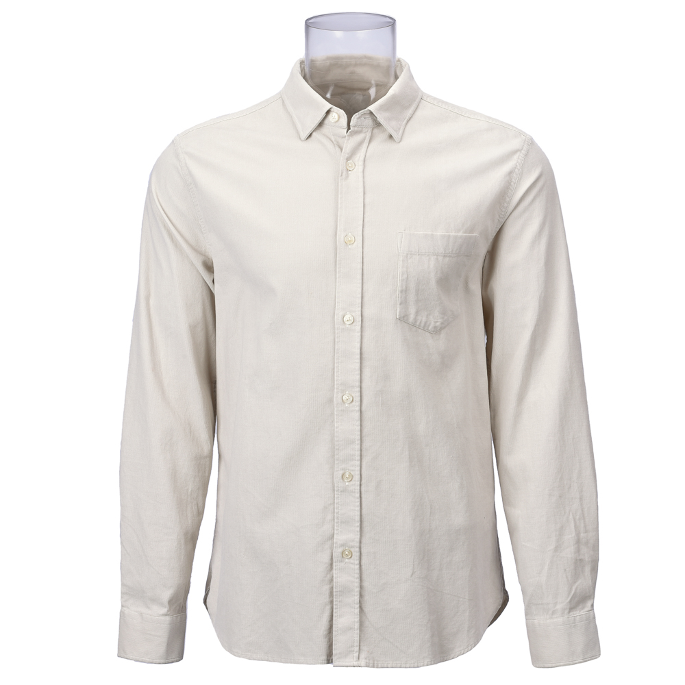 Men’s Shirt 100% Cotton Long Sleeve One Pocket Solid Premium White Corduroy Casual Gent Shirt For Men GTCW106976G1