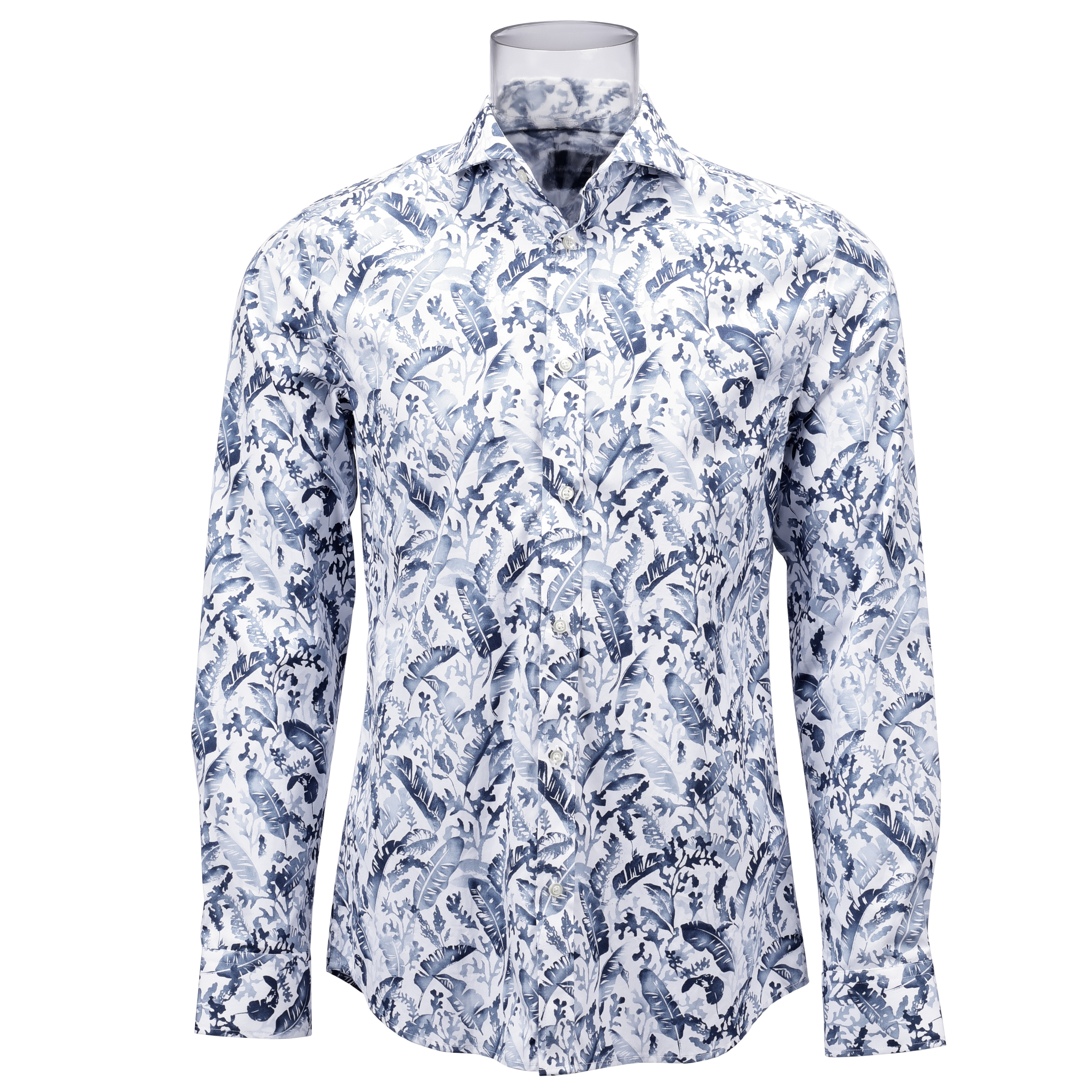 Men’s Sustainable Print Shirt 100% BCI Cotton Long Sleeve Blue Floral Digital Print Shirt For Men GTCW106492G1