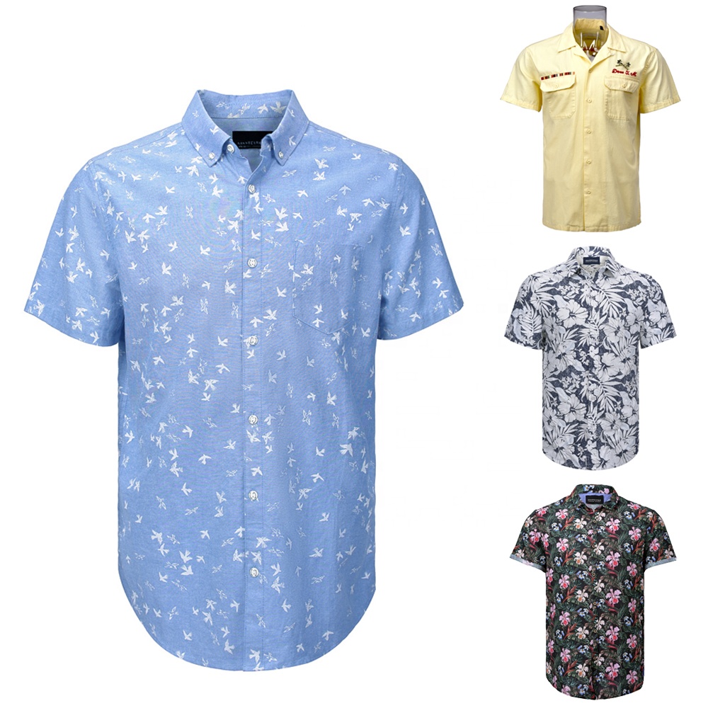 Fast Delivery Men’s Casual Shirt 100% Cotton Short Sleeve Print Oxford Shirt For Men GTCW105200G1