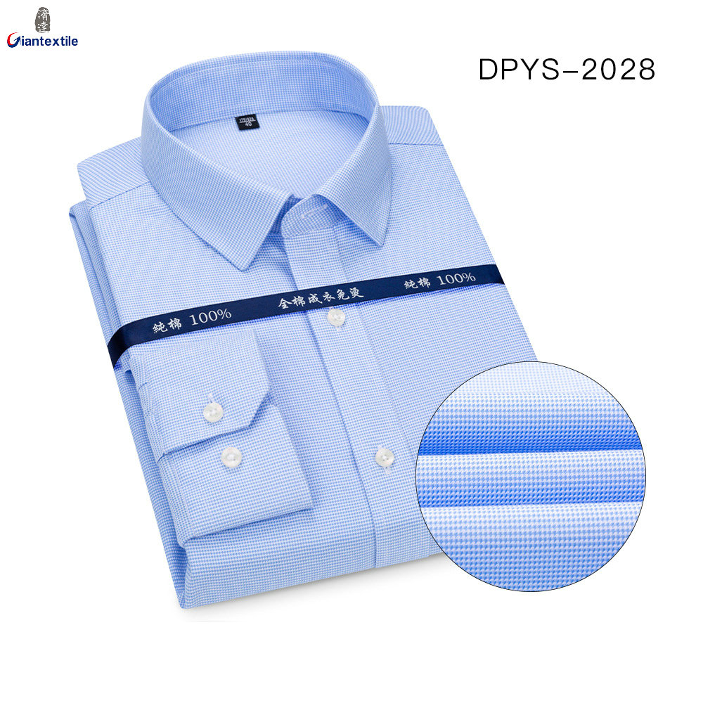 Ready to Ship 100% Cotton Men's Sky Blue Mini Dobby Check Shirts Long Sleeve DP Non Iron Custom Dress Shirts For Men