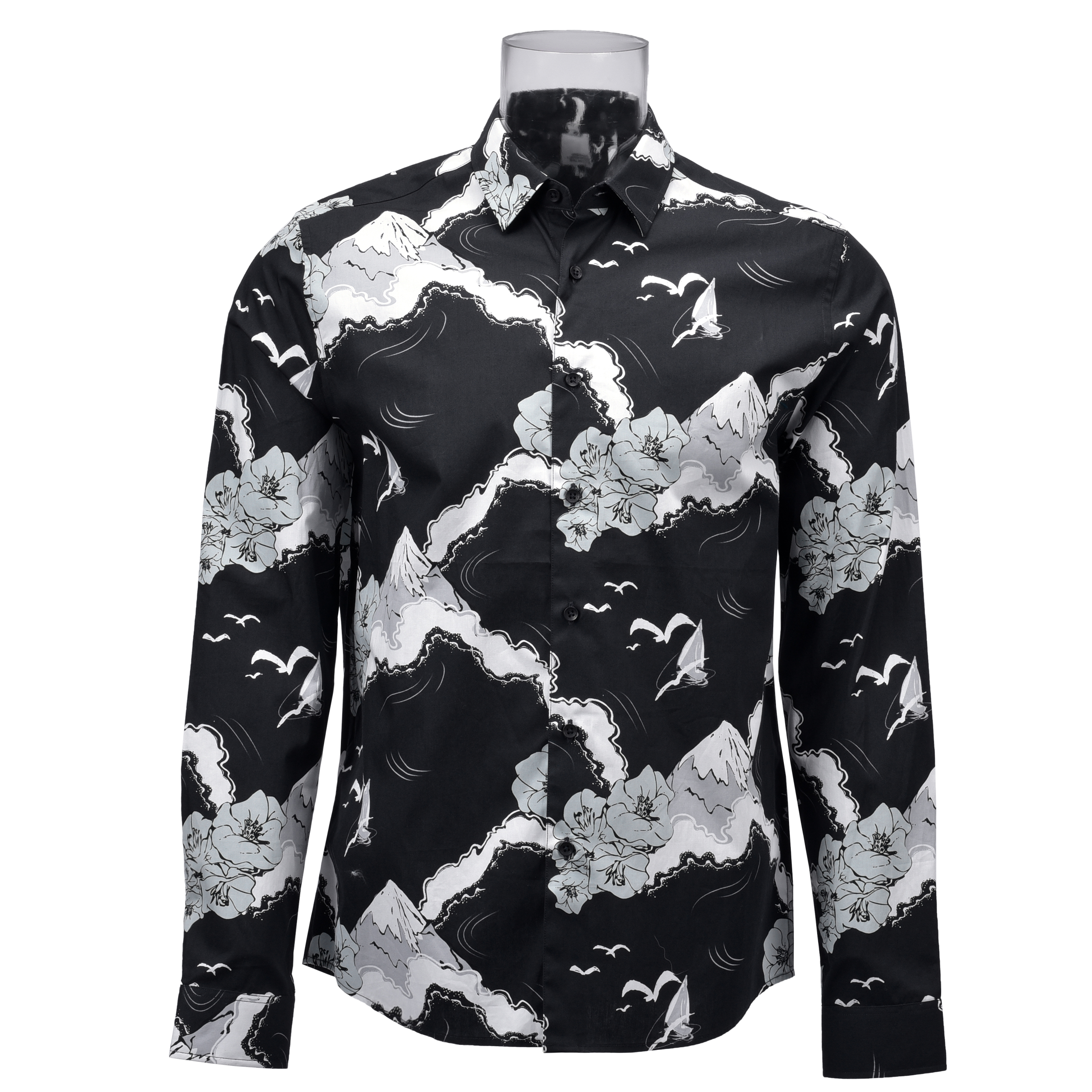 Men’s Sustainable Print Shirt 100% BCI Cotton Long Sleeve  Ukiyoe Digital Print Shirt For Men GTCW106679G1
