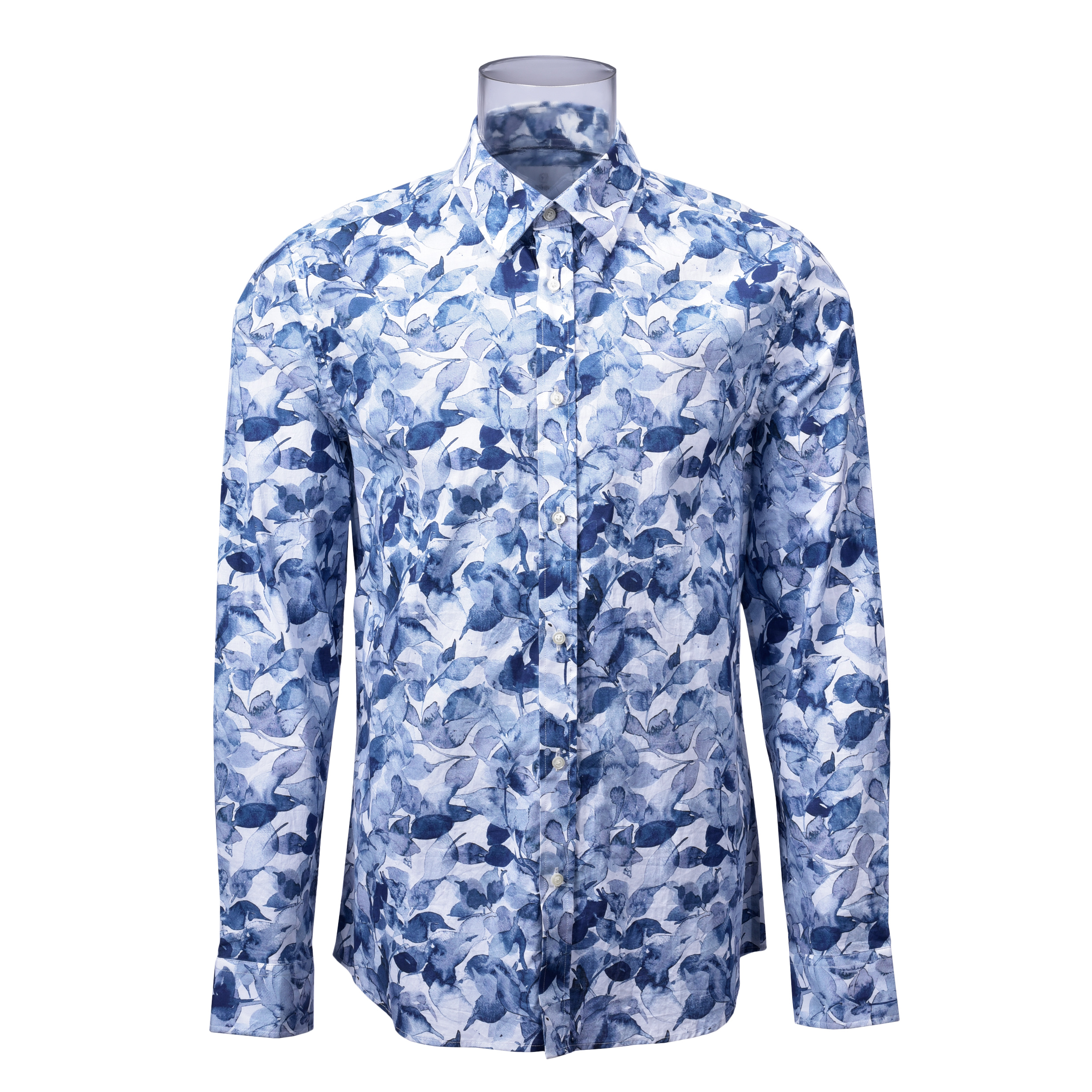 Nice Quality Men’s Print Shirt 100% Cotton Long Sleeve Blue Floral ...