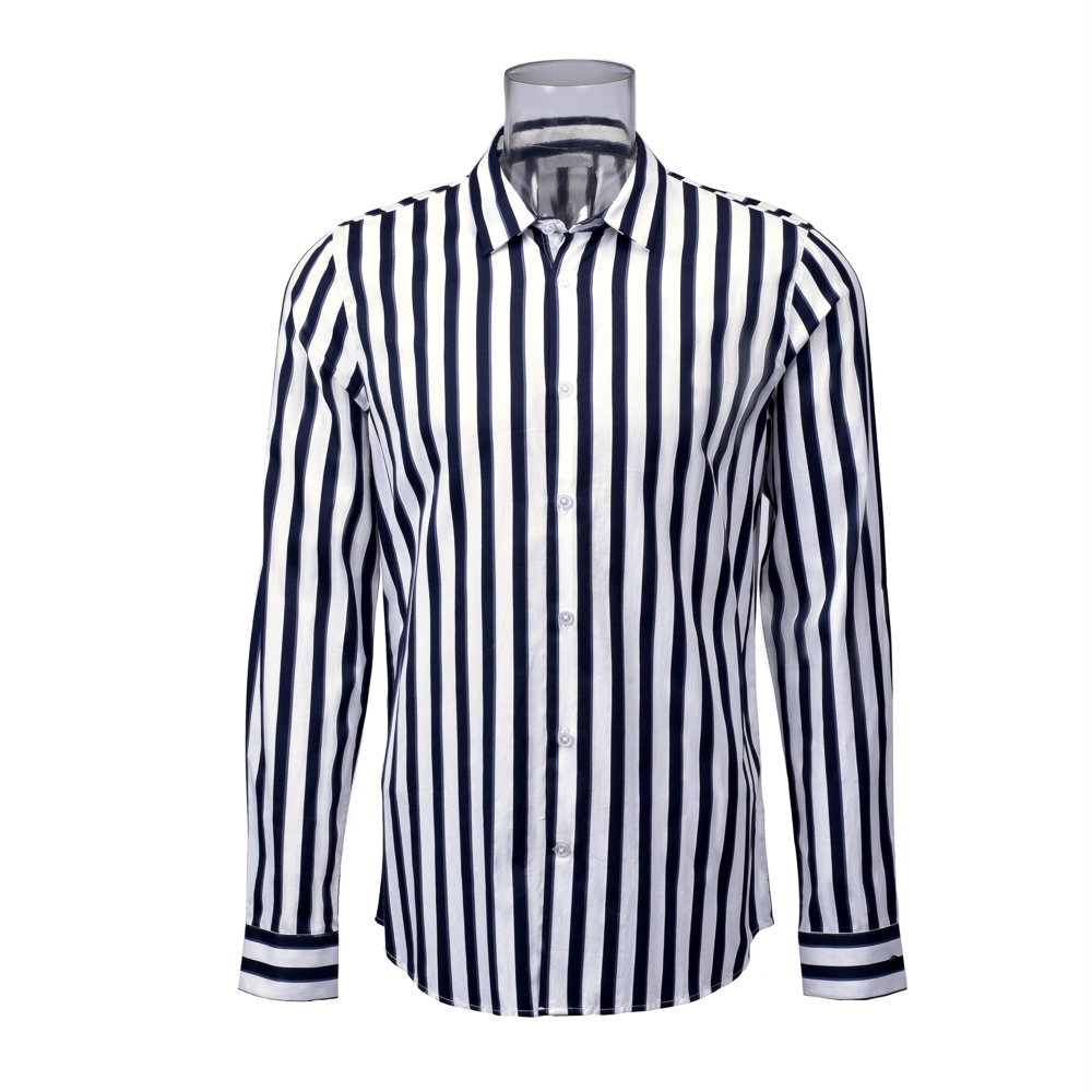Men’s Shirt 100% Cotton Long Sleeve Grey Stripe Casual Shirt For Men GTCW106476G1