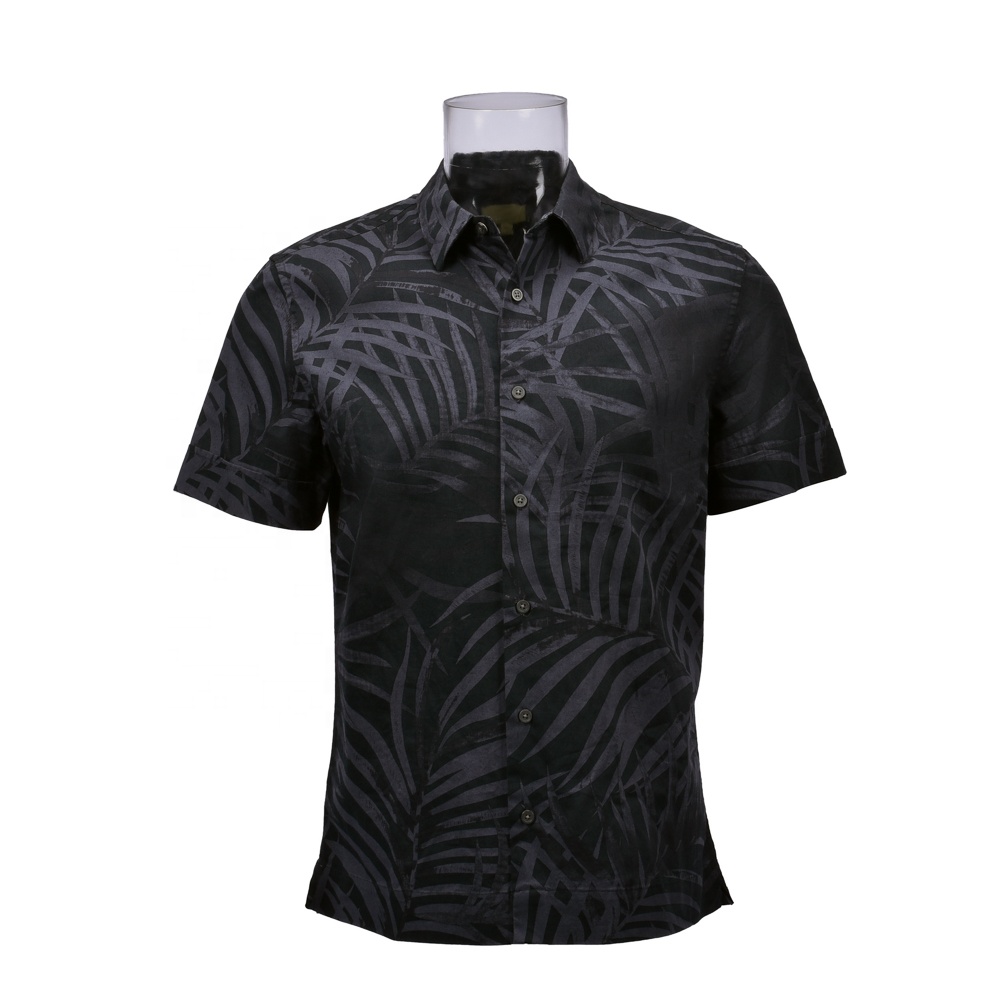 Men’s Holiday Style Shirt 100% Cotton Short Sleeve Tropical Plants Print Shirt For Men GTCW107298G1