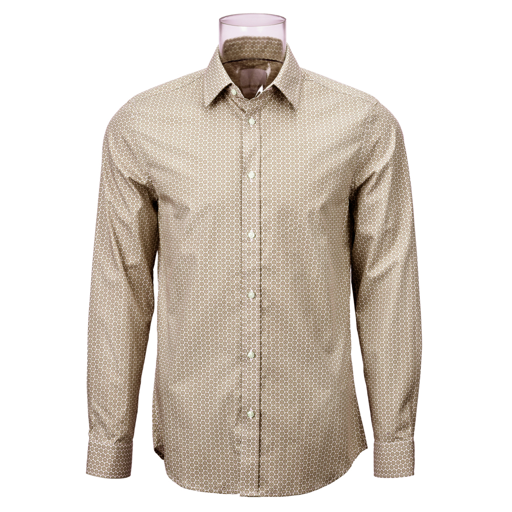 Men’s 100% BCI Cotton Print Long Sleeve Shirt Mini Geometric Digital Print Shirt For Men GTCW106495G1