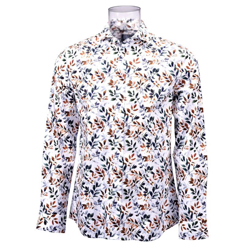 Men's Print Shirt 100% Cotton Long Sleeve Leaves Digital Print Shirt For Men