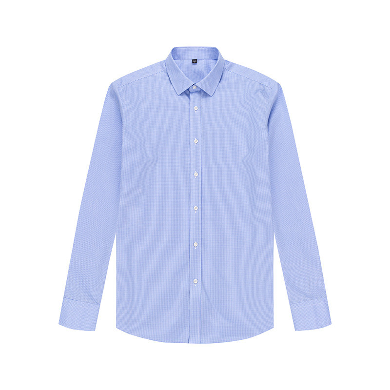 RTS 100% Cotton Men's Blue Mini Check Business Formal Shirt Long Sleeve Non Iron Dress Shirts For Men