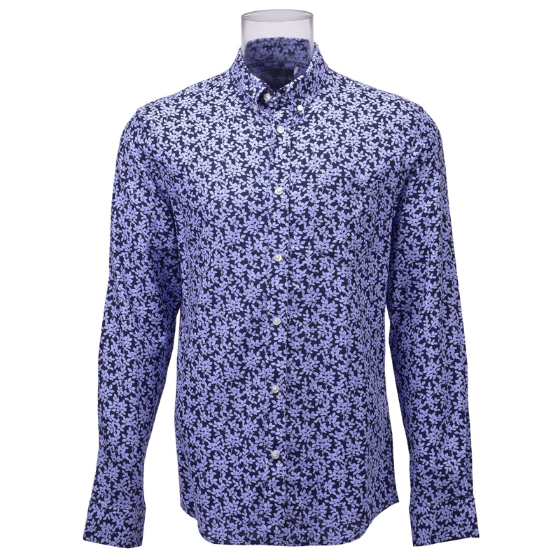 Long Sleeve Men’s Shirt Linen Viscose Blended Blue Floral Printed Shirt For Men GTCW106817G1