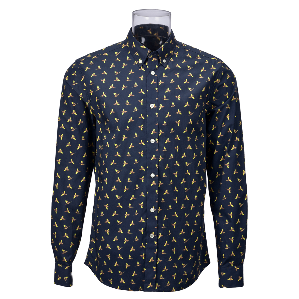 Men’s Digital Print Shirt 100% BCI Cotton Long Sleeve Navy Print Shirt For Men GTCW106225G1