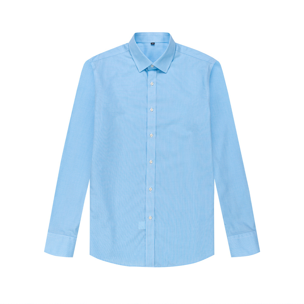 Ready to Ship 100% Cotton Men's Light Blue Mini Plaid Shirts Anti-wrinkle DP Non Iron Custom Dress Shirts For Men