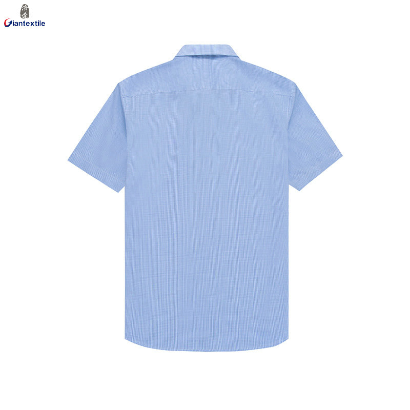 Ready to Ship 100% Cotton Men's Blue Mini Check Shirts Short Sleeve DP Non Iron Breathable Custom Dress Shirts For Men